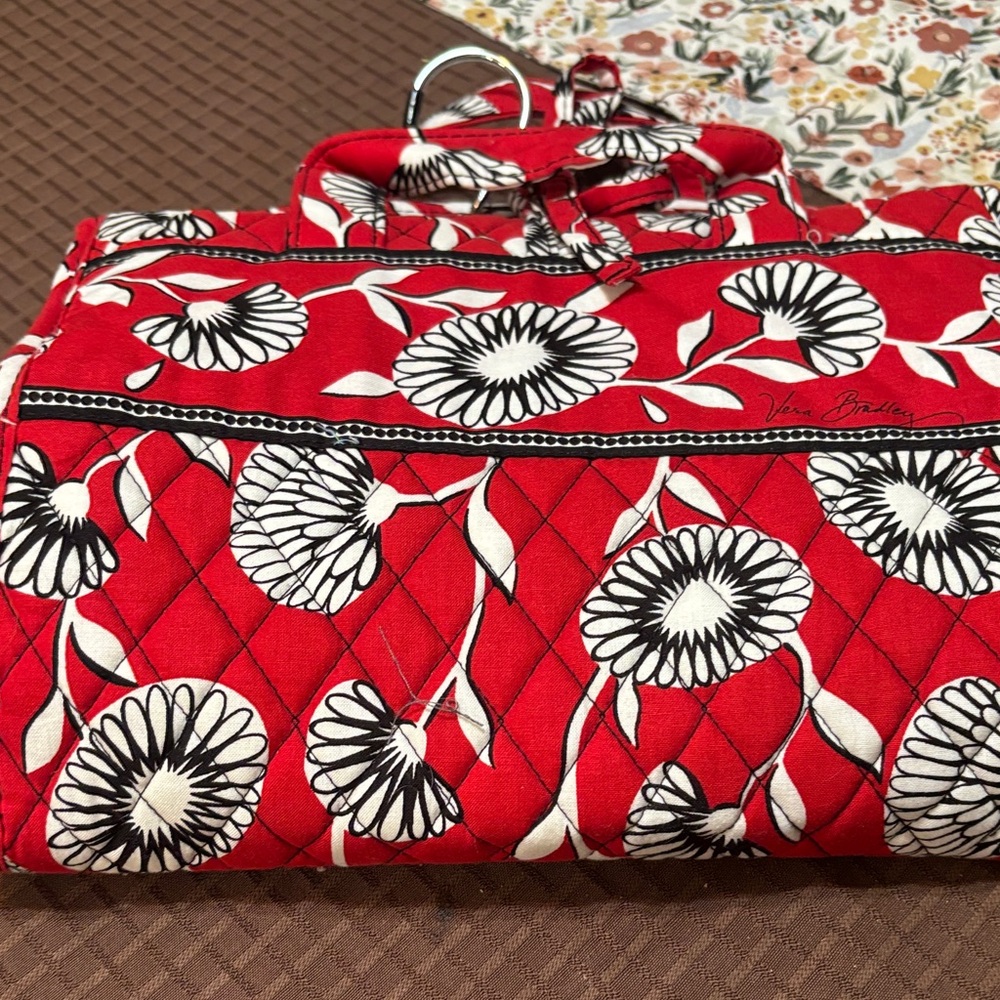 Vera Bradley Red Quilted Floral Cosmetic Travel Case